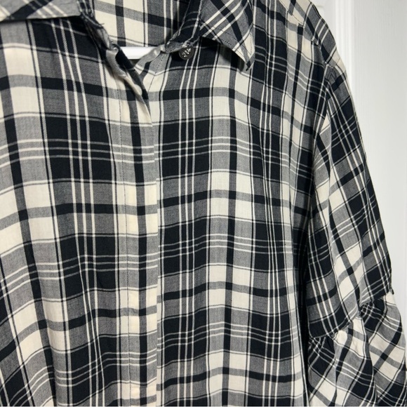 LAUREN RALPH LAUREN LRLPlaid Button Down Shirt Black White Bell Sleeve Large - Picture 3 of 12